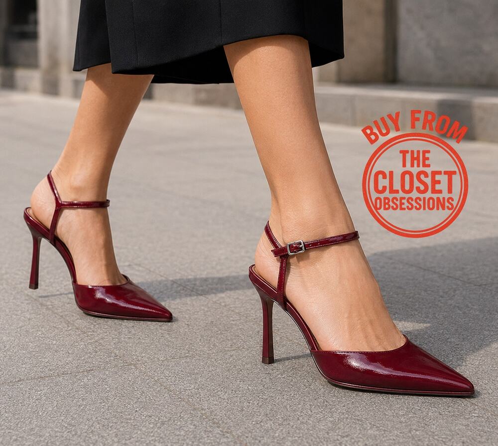Zara NWT Cherry Red Patent Slingback Stiletto Heels 9 10